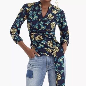 J Crew Floral Drapey Crepe Wrap Top size M EUC